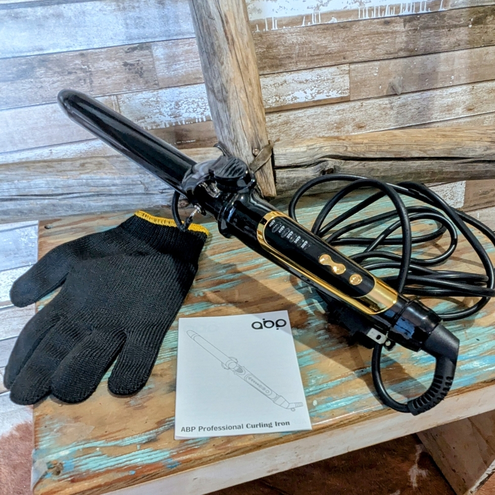 ABP Professional Curling Iron -Tourmaline Ceramic Barrel 1" Black and Gold